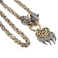 OIDEA Viking Necklace for Men with Wolf Head King Chain: Vintage Nordic Amulet Pendant Necklace Stainless Steel Amulet Jewelry Gift