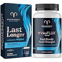 Promescent Delay Wipes Sexual Enhancer for Men to Last Longer in Bed + VitaFLUX Triple Power Nitric Oxide Supplement for Male Performance, Stamina, Energy, Recovery - Increase Duration & Performance