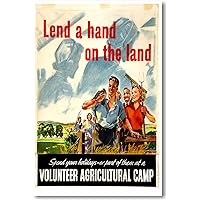 Lend a Hand on the Land - NEW Vintage Reprint Poster