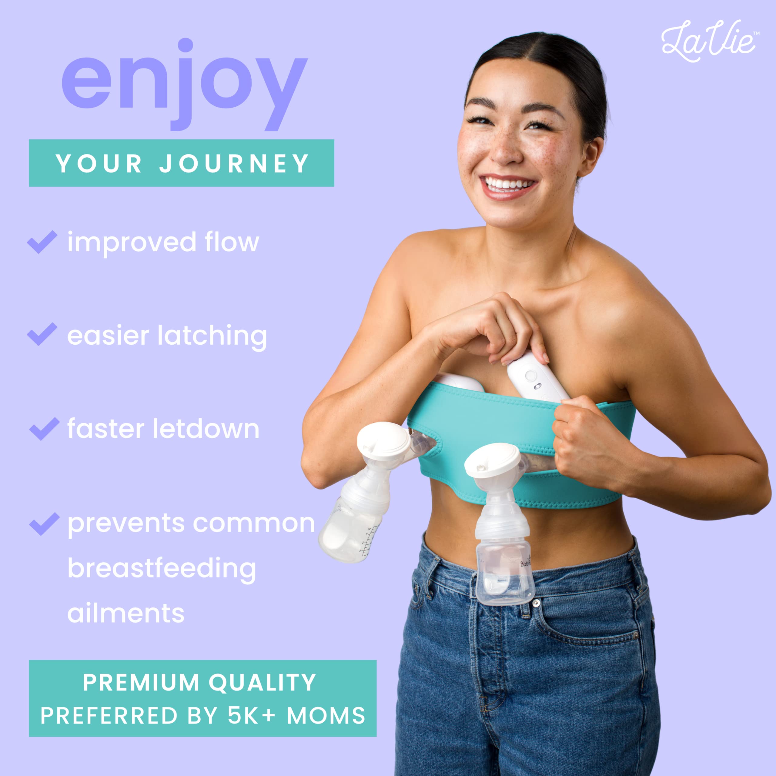 LaVie The 3-in-1 Warming Lactation Massager Bundle with Pumping Bra for Handsfree Breastfeeding, Nursing or Pumping, Essential Support for Clogged Ducts, Mastitis, and Engorgement