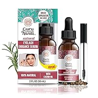 GuruNanda Natural Castor Oil Eyelash Enhance Serum with Rosemary Oil - With Brush Applicator, Helps Eyebrows & Beards for Natural Hair Growth, 2 Fl Oz