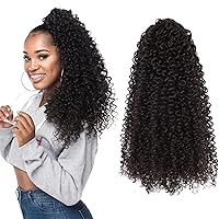 Afro Puff Drawstring Ponytail Human Hair Feeling Natural Dark Brown Ponytail Extension Kinky Curly Short Ponytail Extension Clip In Ponytail Hair Extensions For Black Women(#2, 5.64 OZ)