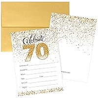 DISTINCTIVS White and Gold 70th Birthday Party Invitations - 10 Cards with Envelopes