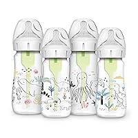 Dr. Brown’s Natural Flow® Anti-Colic Options+™ Wide-Neck Baby Bottle Designer Edition Bottles, Dinosaur and Ocean Design, 9 oz/270 mL, Level 1 Nipple, 4-Pack, 0m+