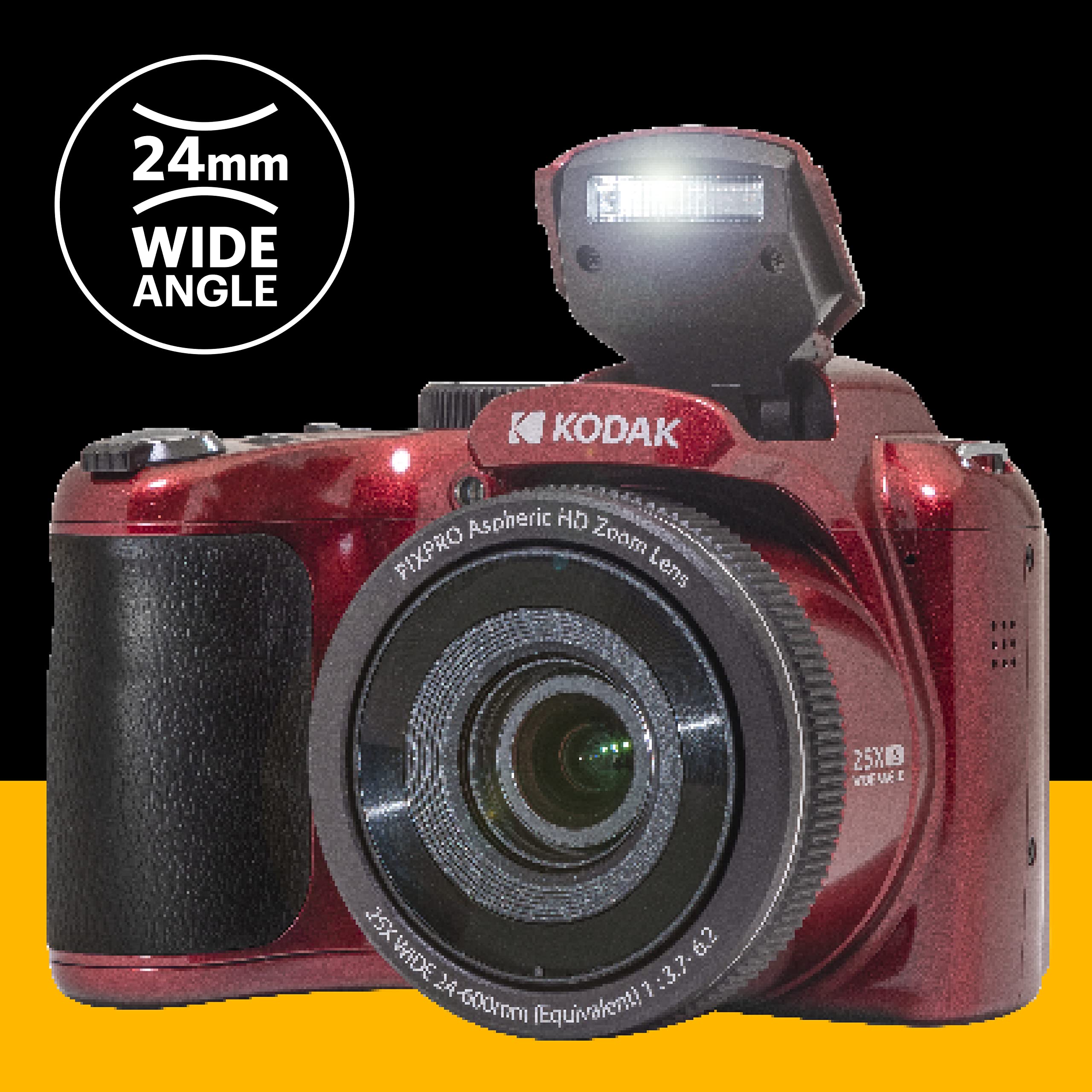 KODAK PIXPRO AZ255-RD 16MP Digital Camera 25X Optical Zoom 24mm Wide Angle Lens Optical Image Stabilization 1080P Full HD Video 3