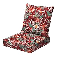 Arden Selections earthFIBER Outdoor Deep Seat Cushion Set, 24 x 24, Water Repellent, Fade Resistant, Deep Seat Bottom and Back Cushion for Chair, Sofa 24 x 24, Luau Red Tropical Floral
