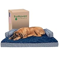 Furhaven Orthopedic Dog Bed for Large Dogs w/ Removable Bolsters & Washable Cover, For Dogs Up to 125 lbs - Plush & Woven Decor Comfy Couch Sofa - Diamond Blue, Jumbo Plus/XXL