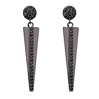 Shine Jewel 925 Sterling Silver Round Black Spinel Dangle Festive Earrings, Metal Silver, Spinel