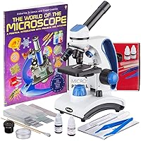 AmScope - Deluxe Student Microscope Set - 40X-1000X Dual Light, Glass Lens, Metal Frame Compound Microscope + Slides + Specimen Preparation Kit + Book - M162C-2L-WM-SP14