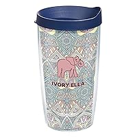 Made in USA Double Walled Ivory Ella Insulated Tumbler Cup Keeps Drinks Cold & Hot, 16oz, Mosaic Print