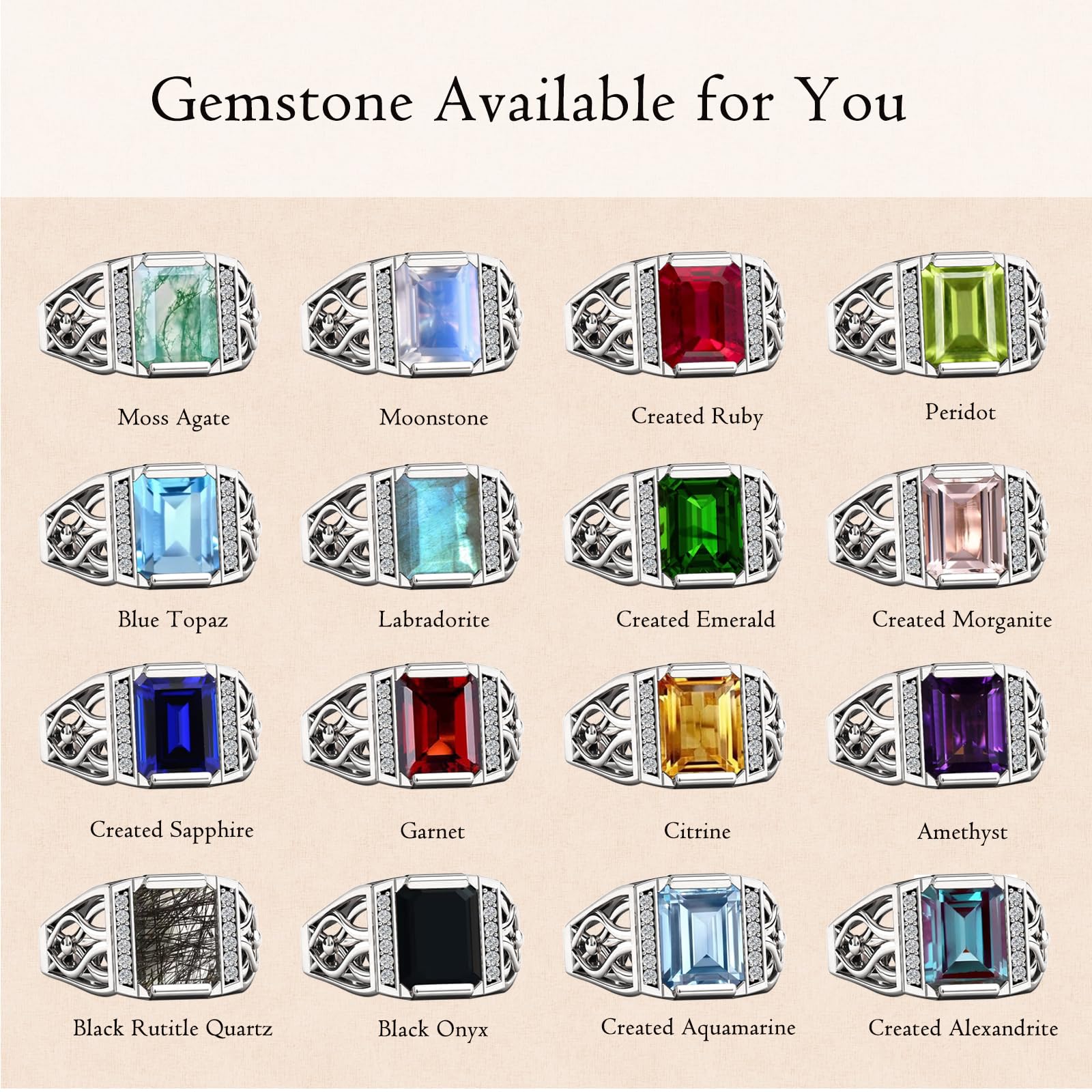 DONGHU 10K 14K 18K Gold 4 Carat Mens Gemstone Engagement Rings Emerald Cut Gemstone Rings for Men Large Promise Ring with 0.15cttw Side Moissanite