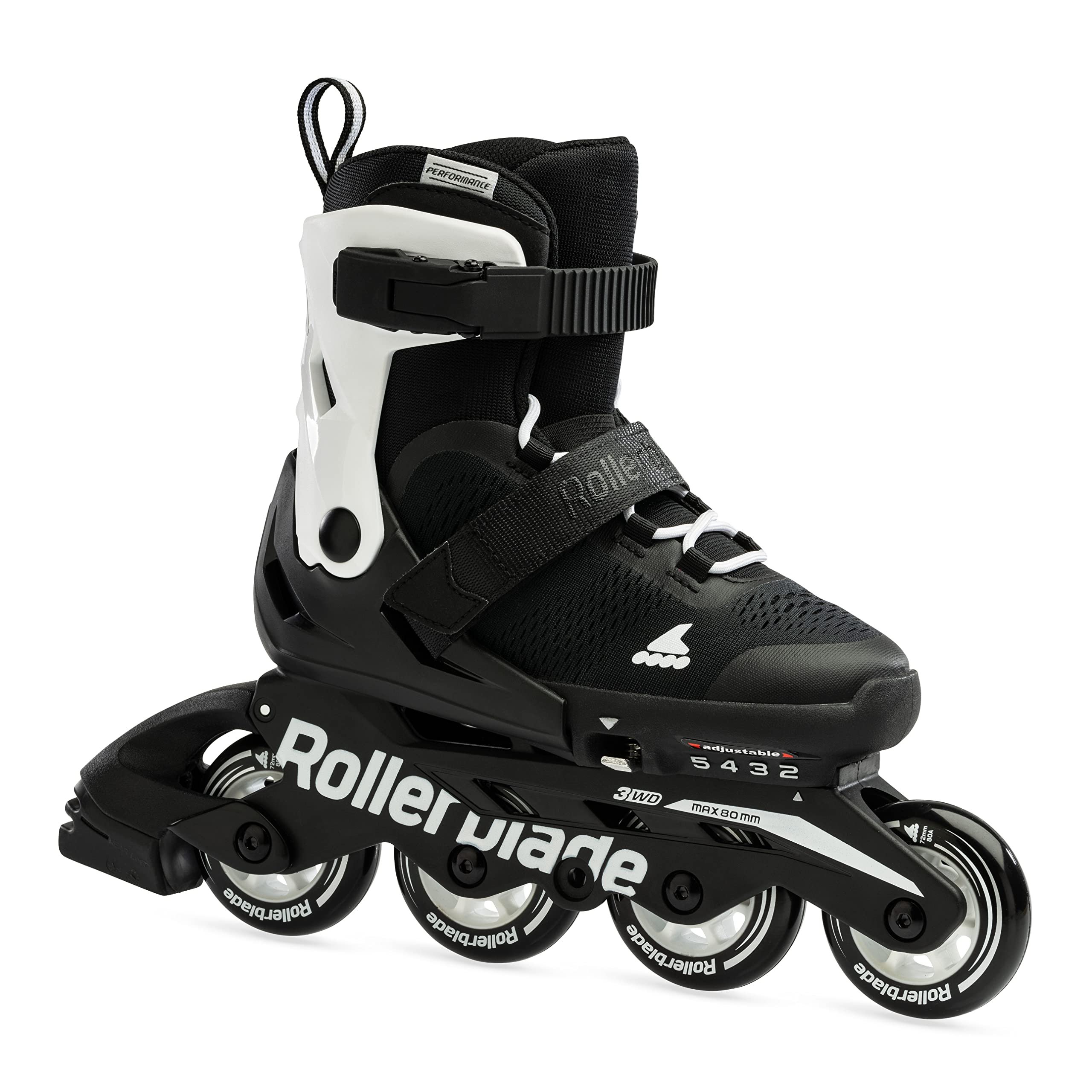 Rollerblade Microblade Kids Adjustable Fitness Inline Skate, Black/White