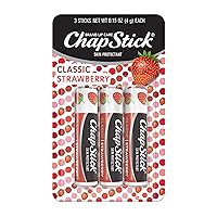 ChapStick Classic Strawberry Lip Balm Tubes, Lip Care and Lip Moisturizer - 0.15 Oz each, 3 Count (Pack of 1)