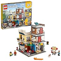 LEGO Creator 3 in 1 Townhouse Pet Shop & Café 31097 Toy Store Building Set with Bank, Town Playset with a Toy Tram, Animal Figures and Minifigures (969 Pieces)