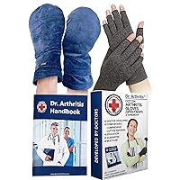 Bundle: Heat Therapy Arthritis Gloves (Lavender Scented, Universally Sized, 1 Pair, Blue) + Compression Gloves (1 Pair, M)