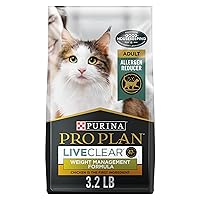 Purina Pro Plan Allergen Reducing, Weight Control Dry Cat Food, LIVECLEAR Chicken and Rice Formula - 3.2 lb. Bag