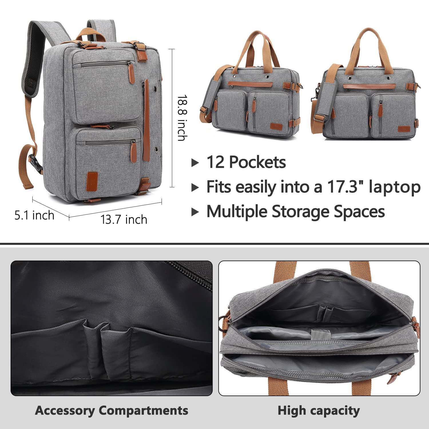PETITE SIMONE 3 in 1 Computer Bag for Men, 17.3 Inch Laptop Backpack for Men, Work Bag for Men, Work Briefcase, Laptop Bag