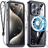Temdan for iPhone 15 Pro Max Case Waterproof, [Built-in Screen Protector][IP68 Underwater][15FT Military Dropproof][Compatible with MagSafe] Full Body Shockproof Protective Phone Case 6.7'' - Black