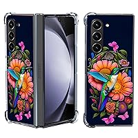 Galaxy Z Fold 5 Case,Hummingbird Butterfly Flowers Drop Protection Shockproof Case TPU Full Body Protective Scratch-Resistant Cover for Samsung Galaxy Z Fold 5