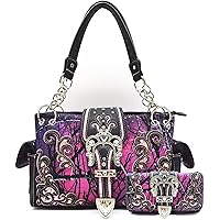 Camouflage Crown Buckle Western Style Purse Floral Shine Glow Country Handbag Women Shoulder Bag Crossbody Wallet Set