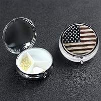 Pill Case Round Pill Box with 3 Compartment American Flag Pill Organizer Waterproof Medicine Organizer Box for Travel Metal Pill Containers for Medication Planner
