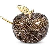 Zion Judaica Rosh Hashanah Apple Shaped Honey Jar Dish with Spoon for Apple Dipping Elegant Honey Pot Nickel Plated with Permanent Design Decal Jewish New Years Decorations