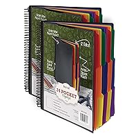 Samsill 2 Pack Deluxe 24 Pocket Spiral Project Folder Organizer with 12 Dividers, Zipper Pouch, Customizable Front Cover, Erasable Write On Tabs in Assorted Colors, Plastic Folders with Pockets