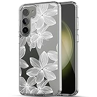 RANZ Galaxy S23 Case, Anti-Scratch Shockproof Series Clear Hard PC+ TPU Bumper Protective Cover Case for Samsung Galaxy S23 - White Flower