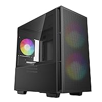 DeepCool CH360 mATX Airflow case, 2X Pre-Installed 140mm ARGB Fans, 120mm ARGB Rear Fan, Hybrid Mesh/Tempered Glass Side Panel, Magnetic Mesh Filter, Type-C, USB 3.0, Black