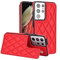 XYX for Samsung Galaxy S21 Ultra 5G Wallet Case with Card Holder, RFID Blocking PU Leather Double Magnetic Clasp Back Flip Protective Shockproof Cover 6.8 inch, Red