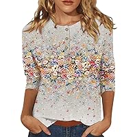 3/4 Sleeve Tops for Women Dressy Crewneck Cute Shirts Casual Print Trendy Blouses Three Quarter Length T Shirt 2024