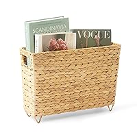 Artera Magazine Wicker Basket with Handles, 15.5 L x 5.3 W x 10 H in, Bathroom - Home Office Handwoven Holder for Books, Newspaper, File and Mail.