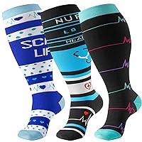 bropite 3 Pairs Plus Size Compression Socks Extra Wide Calf Women&Men 20-30mmHg Support Varicose Swelling Running Climbing