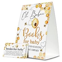 Book Request For Baby Shower, Honeycomb Bumble Bee Themed baby cards books for,Party Favors For Baby Showers Game Cards, 1 Sign & 50 Cards Per Pack – (bb013-book)
