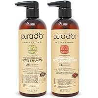 PURA D'OR Professional Grade Anti-hair Thinning 2x Concentrated Actives Biotin Shampoo & Conditioner, No Sulfates, Clinically Tested, All Hair Types, Men & Women (packaging Varies), 32 fluid_ounces