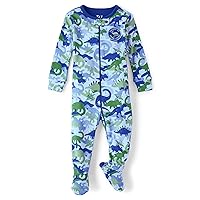 The Children's Place baby boys Dino Camo Snug Fit 100% Cotton Zip front One Piece Footed Pajama