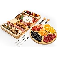 Bamboo Cheese Board Set - Large Serving Platter for Cheese, Charcuterie, Snacks & Fruits - Unique Housewarming Gift - 16.54 x 9.84 x 1.38 inches - by Bambüsi