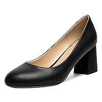 Womens Solid Dress Slip On Round Toe Matte Office Block Mid Heel Pumps Shoes 2.5 Inch