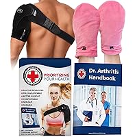 Bundle: Heat Therapy Arthritis Gloves (1 Pair, Pink) + Shoulder Support (Black)
