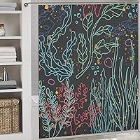 Dark Background Aquatic Plants Small Fish Coral Bubble Gold Shower Curtain Fabric for Bathroom Guest Bath Beach House Curtains Washable Waterproof with Hooks Housewarming Gifts 72x72