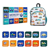 Wildkin 12-inch Backpack and Memory Matching Game Transportation (36 pc) Bundle: Boost Memory Educational Card, and Comfortable Kids Backpack (Modern Construction)