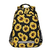 ALAZA Sunflower Floral Flower Print Black Backpack Purse for Women Men Personalized Laptop Notebook Tablet School Bag Stylish Casual Daypack, 13 14 15.6 inch