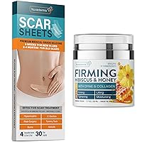 Silicone Scar Sheets & Hibiscus and Honey Cream - Surgery Scars Removal Treatment - Skin Tightening for Neck, Face & Body - Wrinkles & Fine Lines Reducer - Lifting & Moisturizing Lotion