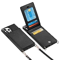 Vofolen Case Compatible with iPhone 15 Pro Wallet with Credit Card Holder Lanyard Crossbody Strap Leather Magnetic Clasp Kickstand Heavy Duty Protective Square Flip Cover for iPhone 15 Pro 6.1