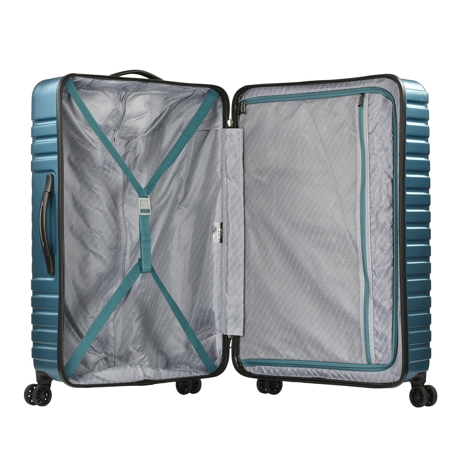 U.S. Traveler Boren Polycarbonate Hardside Rugged Travel Suitcase Luggage with 8 Spinner Wheels, Aluminum Handle, Teal, 2-Piece Set, USB Port in Carry-On