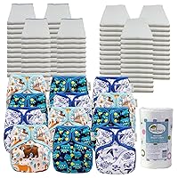 OsoCozy Prefold Cloth Diaper Package - 7 Dozen Bleached Prefolds & 12 One Size Diaper Covers. All The Cloth Nappies and Diaper Covers Needed from 7 to 30 lbs.
