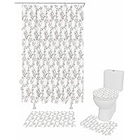Watercolor Floral Bathroom Set with Shower Curtain and Rug and Accessories,66x72 Inches Long Bathtub Curtain with Large Bath Mat,Bathtub Floor Runner Rug Set,12 Hooks Green Peach Blossom Leaves Spring