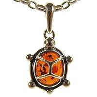 BALTIC AMBER AND STERLING SILVER 925 TORTOISE PENDANT NECKLACE - 14 16 18 20 22 24 26 28 30 32 34