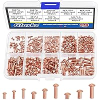 Glarks 270Pcs M2 M2.5 M3 Round Head Solid Rivets, 9 Size Metal Copper Solid Rivet Fasteners for Electrical Applications, Leather Working Supplies