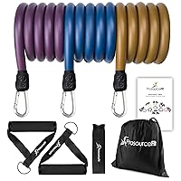 ProsourceFit Premium Heavy Duty Tube Double Dipped Latex Stackable Resistance Bands Set 5-20 LB with Door Anchor and Exercise Chart Full-Body Exercises and Home Workouts